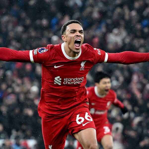 A Liverpool football star celebrating a goal